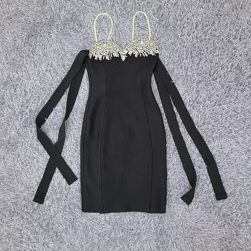 Backless Pearl Diamonds Crystal Mini Bodycon Dress