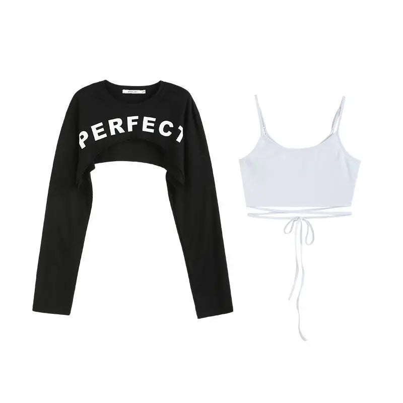 2 Pieces Sets Women Summer Fashion Letter Printing Slim Bandage Sexy Korean Style Lady All-match Crop Tops Spaghetti Strap Camis