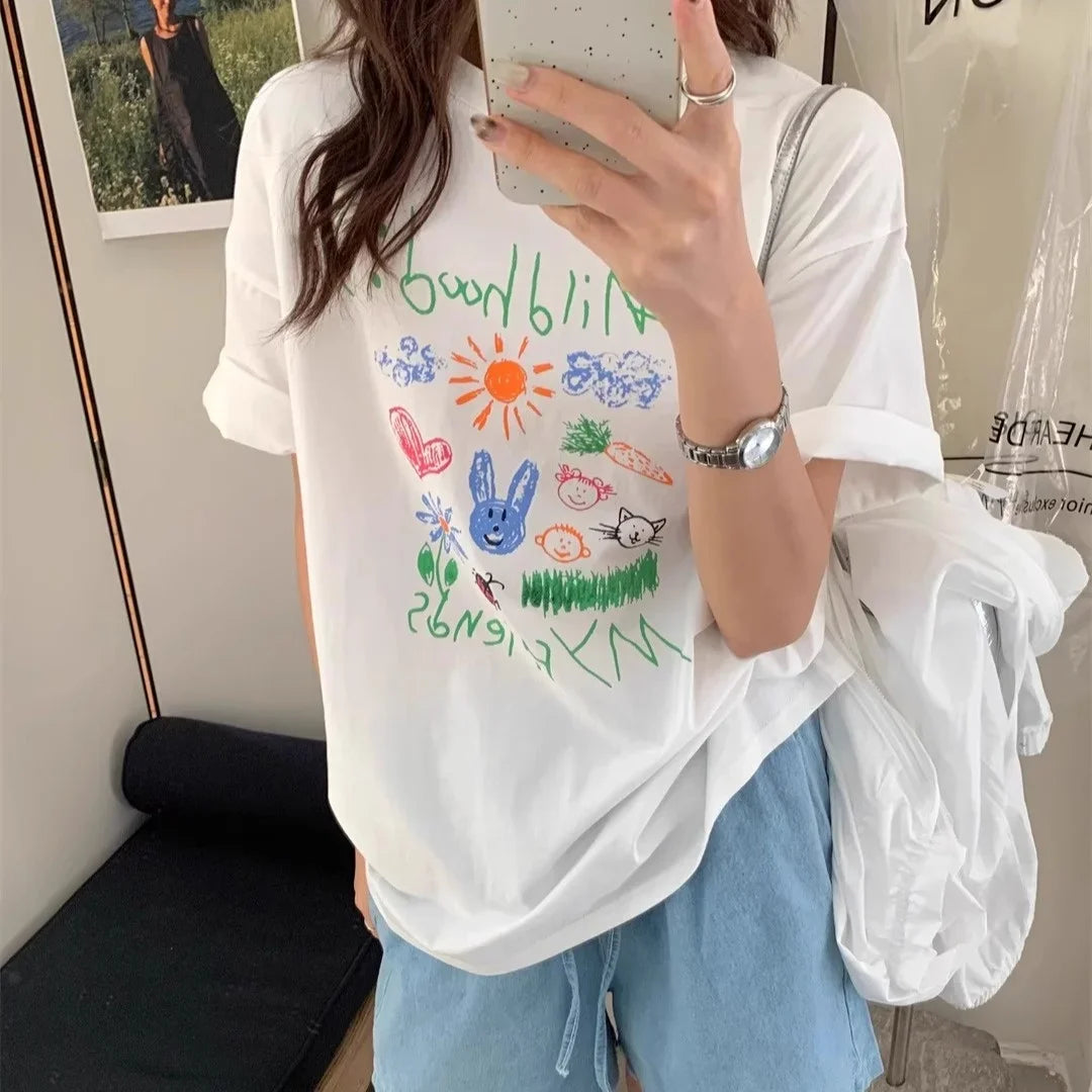 Women's T-shirt Vintage Floral Print Summer Round Neck Top Comfortable Breathable Casual Wear Graphic T Shirts Aesthetic Clothes