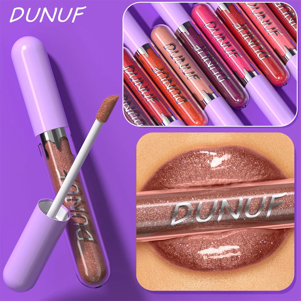 DUNUF 5 Sets Pearl Lip Gloss Moisturizing Lip Gloss Easy Color Lipstick