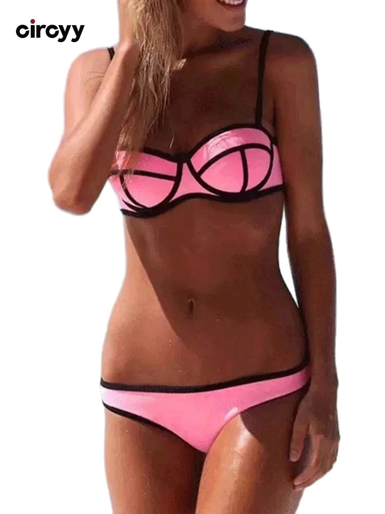 Contrast Color Split Bikini