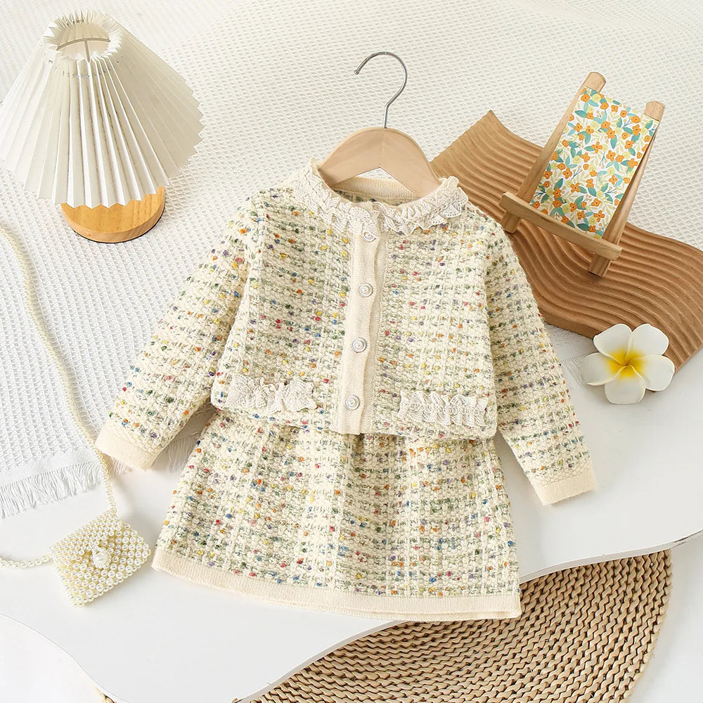 Knitted Pullover+Pleated Skirt Set