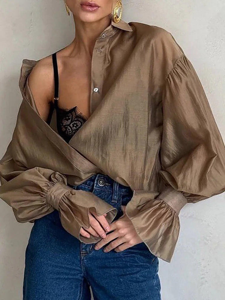 Elegant Lapel Collar Thin Temperament Shirt