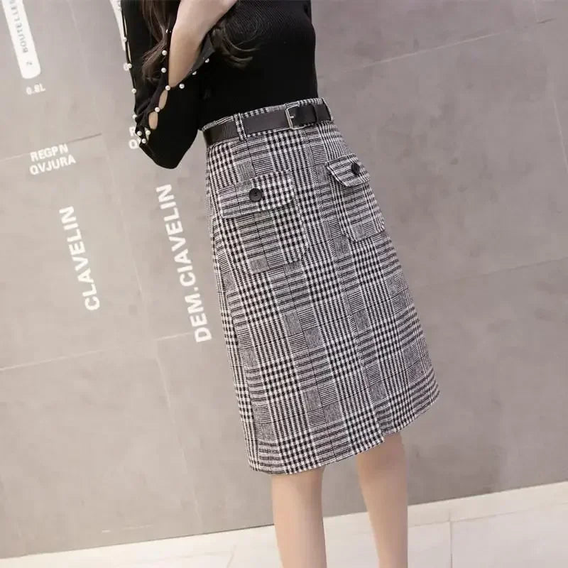 High Waist Slim A-Line Mid-Length Skirt
