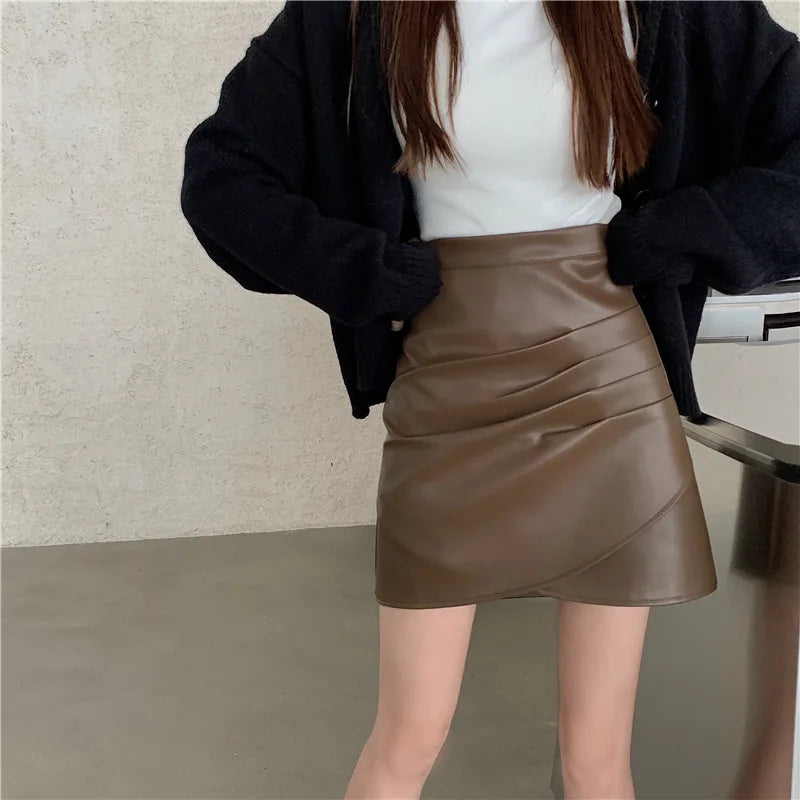 Pleated PU Leather Mini Skirt