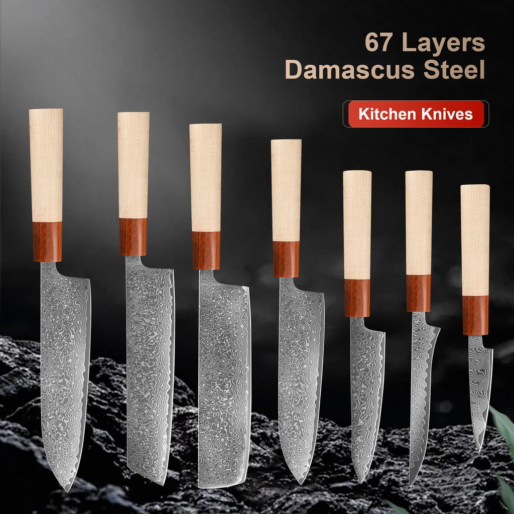1-7PCS 67 Layer Damascus Steel Knife
