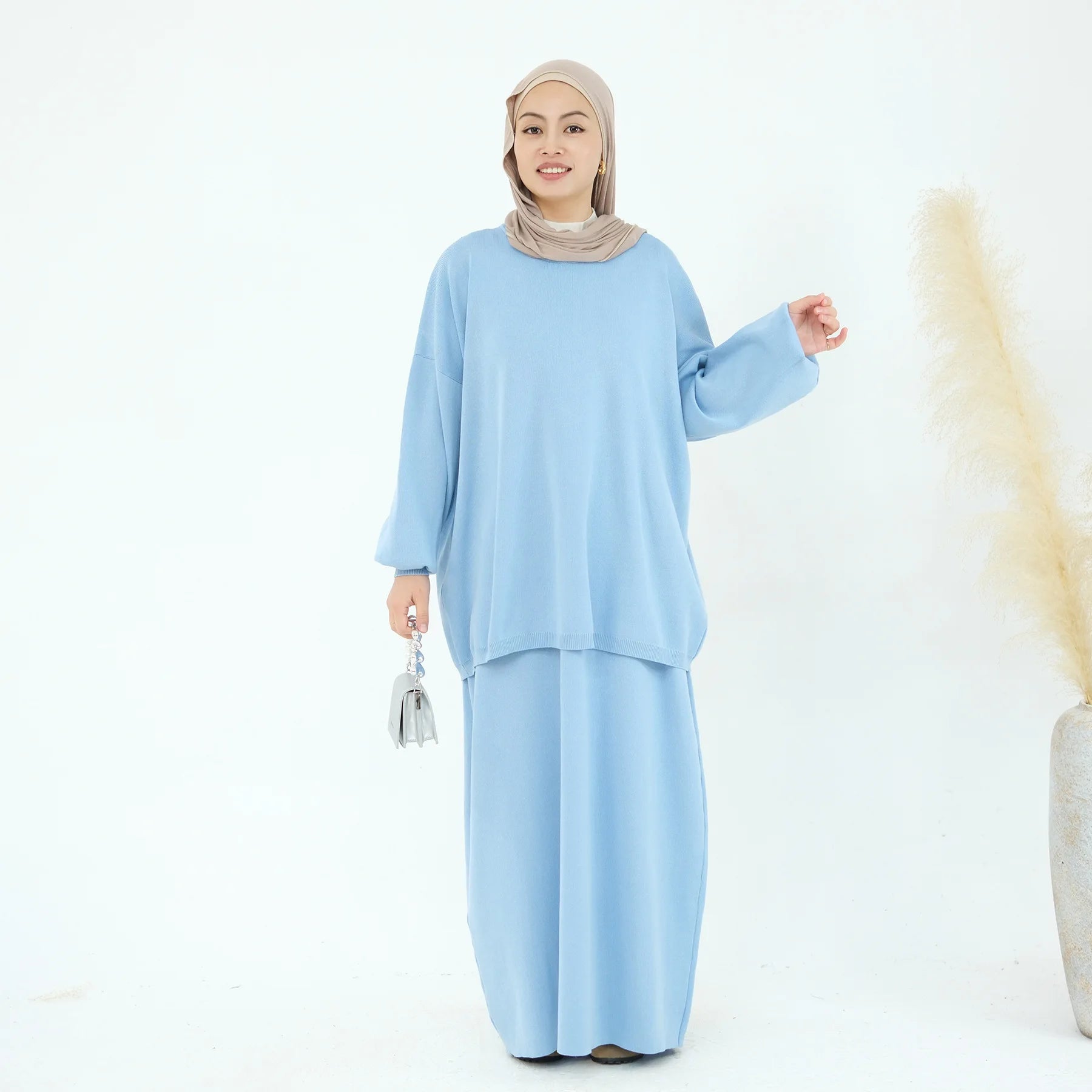 Knit Solid Color Multi-Color Long Loose Two-Piece Set Dress