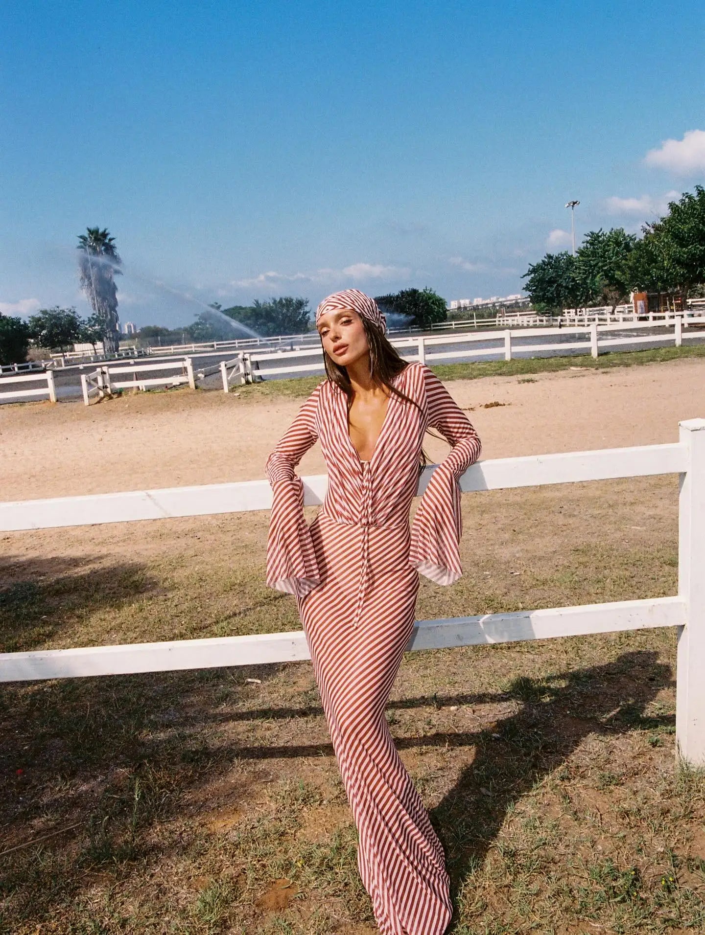 2025 New Chiffon Stripe 2Pc Bikini Set Long Sleeve Backless Crop Tops Women Transparent Bodycon Skirts Sexy Beach Casual