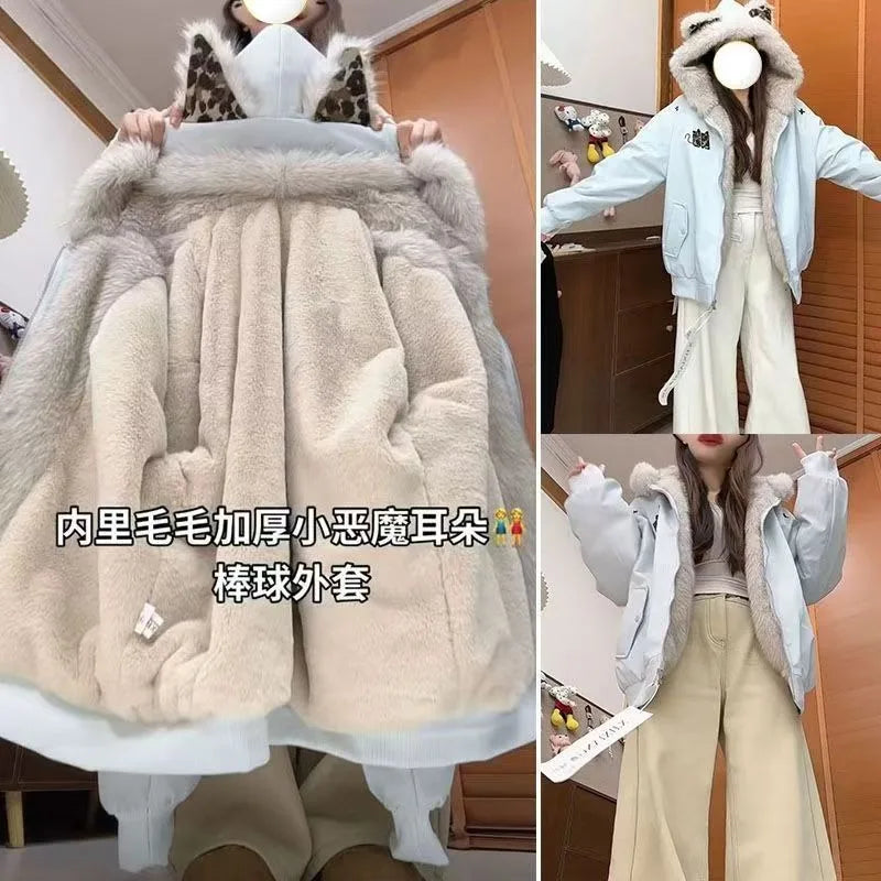 American New High Street Devil Cat Claw Embroidered Coat Y2K Korean Version Warm Mountain Carving Cotton-padded Jacket Couple