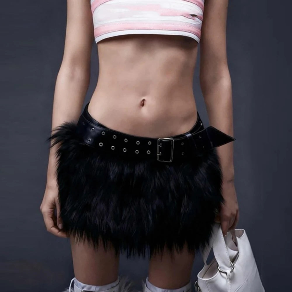 Furry Patchwork Mini Skirt