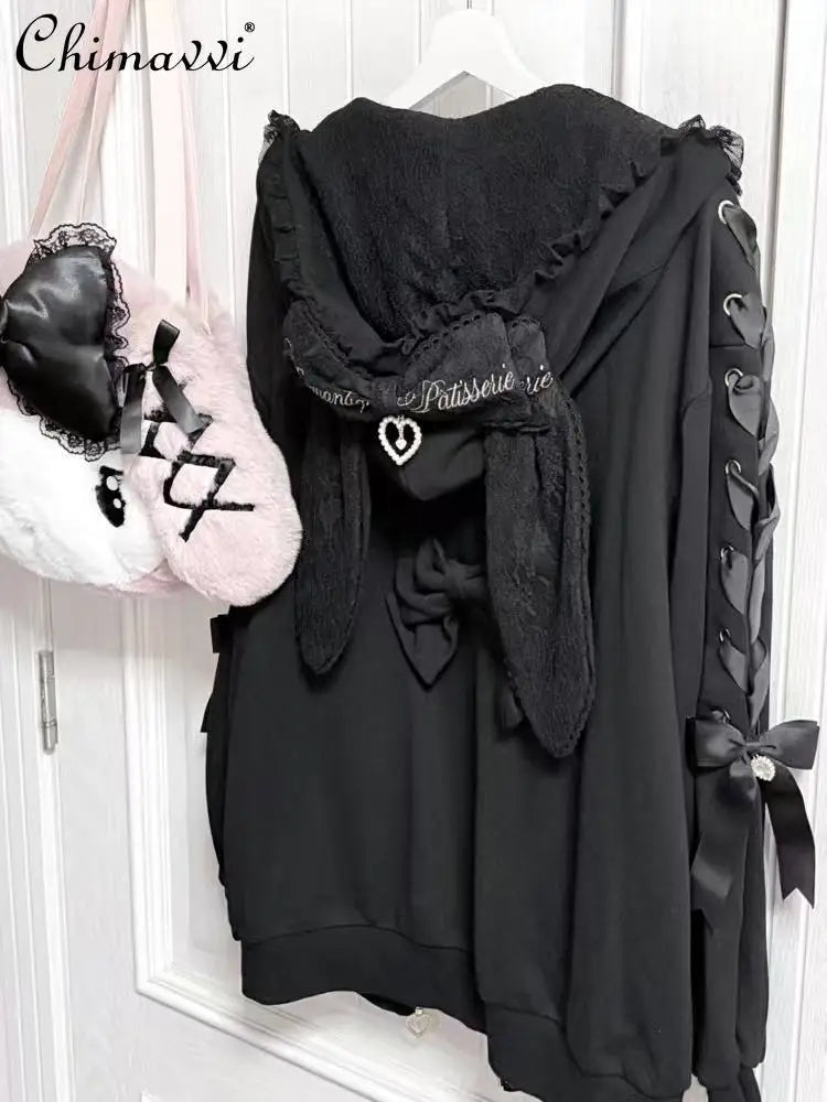 Rabbit Ear Lace Hooded Sweatshirt