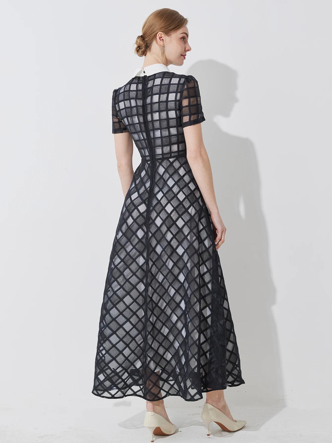 Plaid Dress Lapel A-Line Long Dress