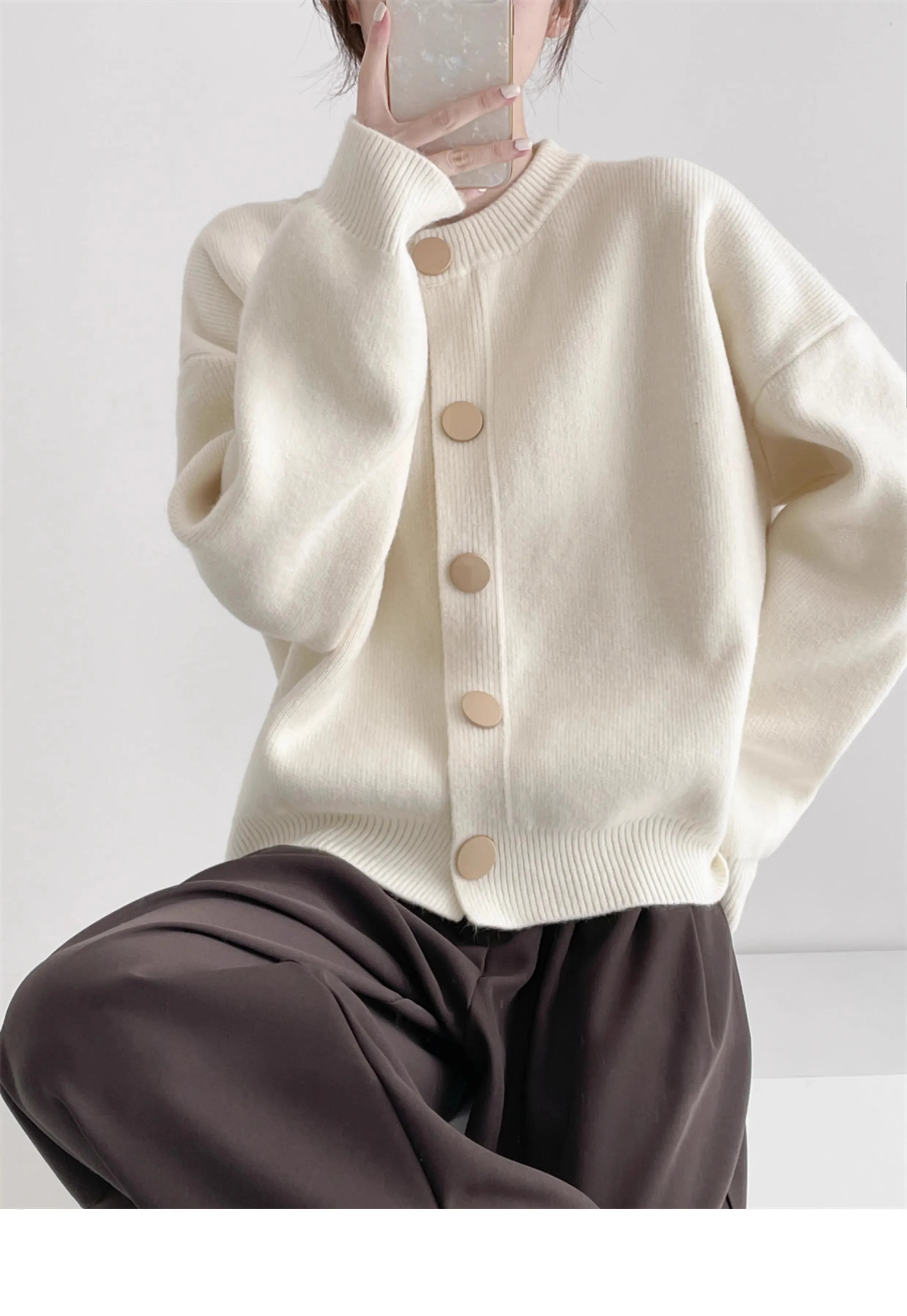 AOSSVIAO Women Cardigans Sweater O-neck Autumn Winter Knitted Loose Cardigans Solid Single Breasted Womens Sweaters