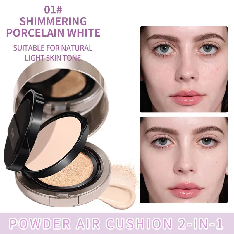 2 In 1 Air Cushion BB Cream And Concealer Setting Powder, Full Coverage, Oil Control, Moisturizing, Long Lasting Waterproof