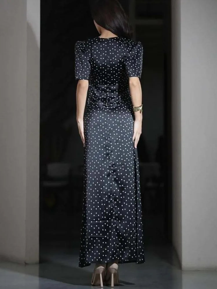 Articat Elegant Satin Lace Patchwork Hollow Out Dress