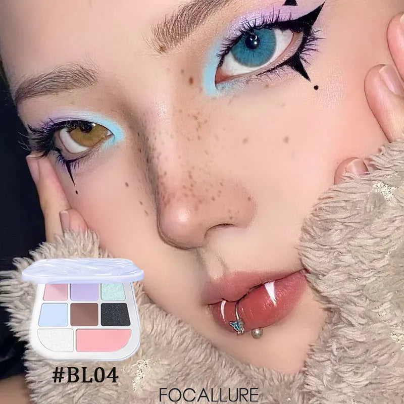 FOCALLURE 8 Colors Eyeshadow Palette Matte Satin Shimmer Glitter Fine Flash Waterproof Easy to Wear Longlasting Eye Makeup