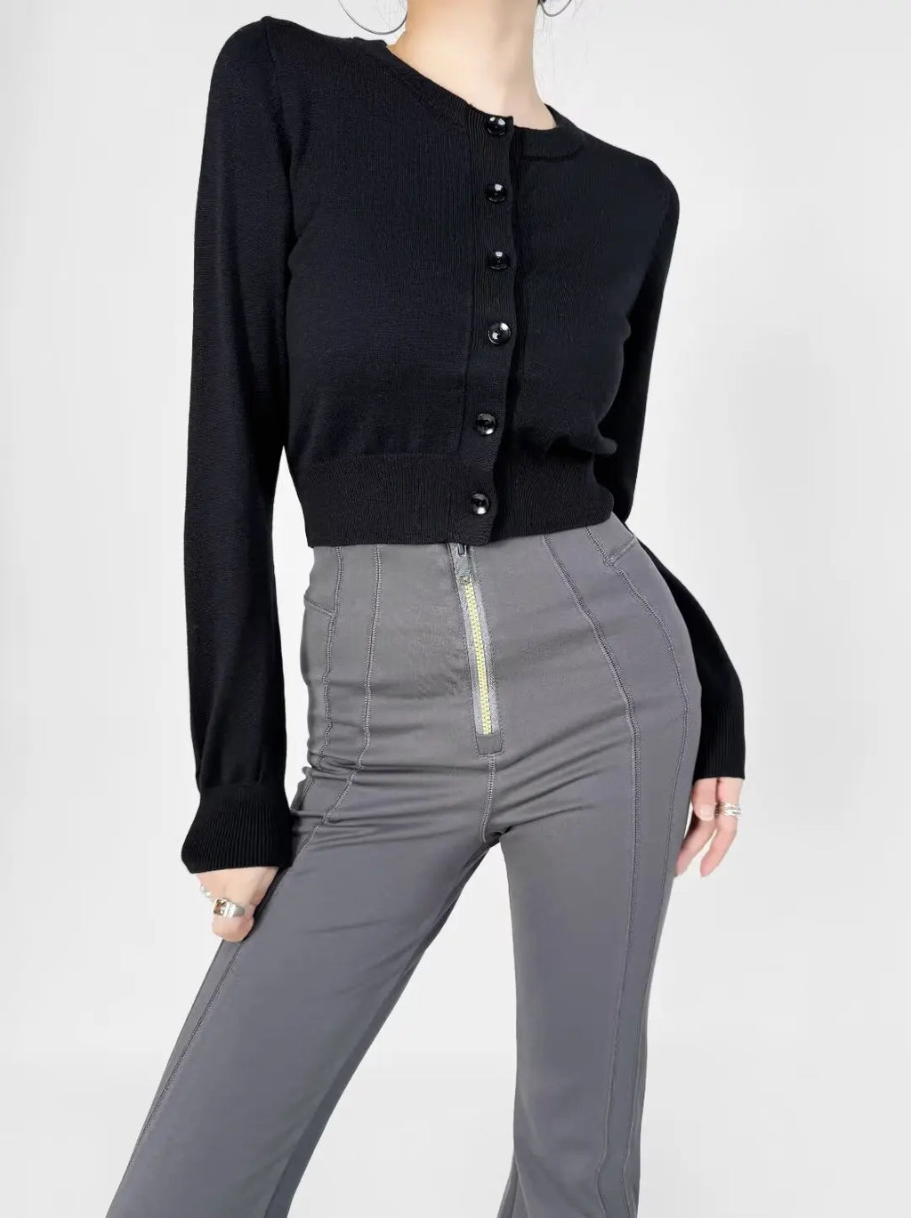 Retro Button Through Pointelle Knit Cardigan