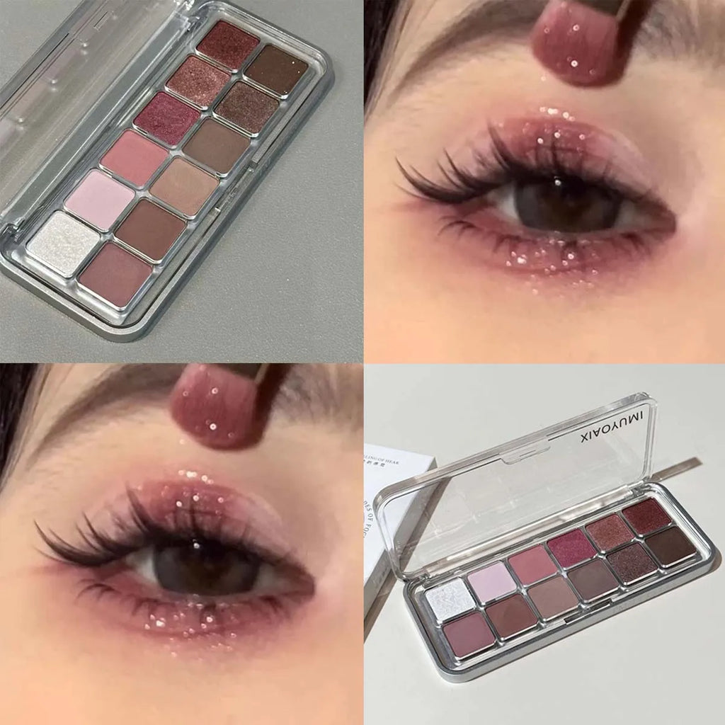 Eye Contour Makeup 12color Eyeshadow Palette Soft Matte Grey Pink Eyeshadow High Pigment Wine Red Brown Eye Shadow for Daily Use