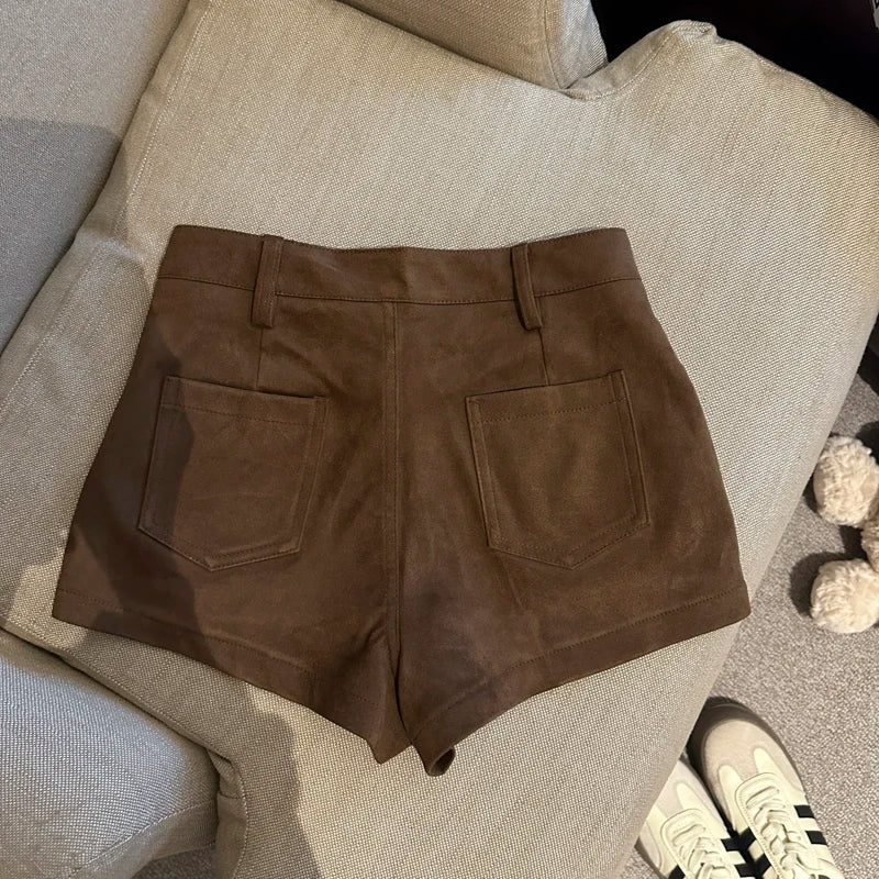 High Waist A Line Wide Leg Suede Shorts With Belt