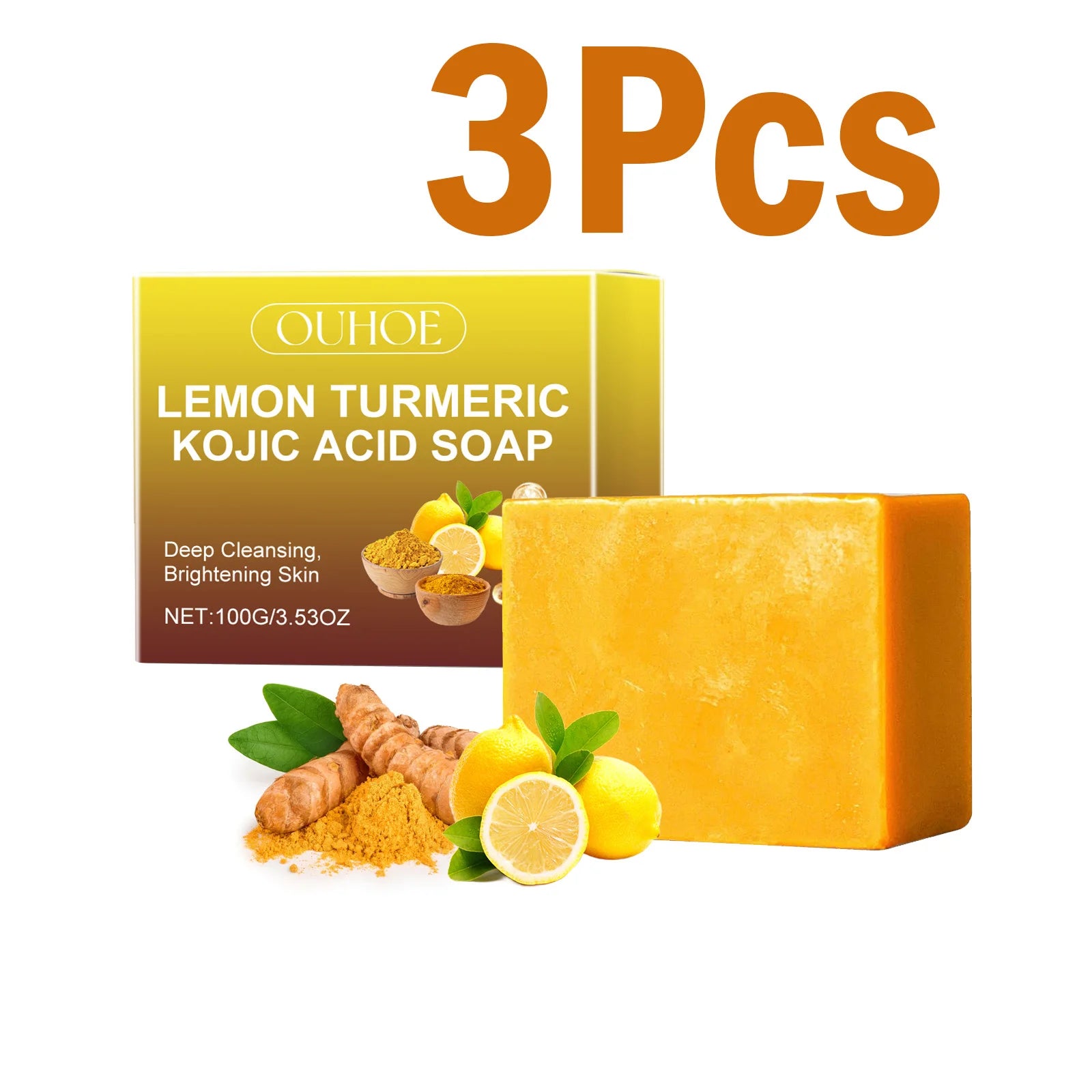 Lemon Turmeric Kojic Acid Soap Brightening Deeply Cleansing Glowing Body Rejuvenating Exfoliating Even Skin Tone Handmade Soap
