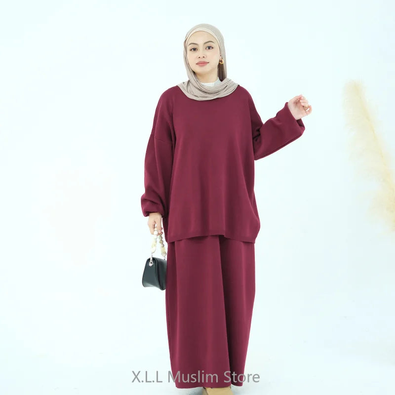 Knit Solid Color Multi-Color Long Loose Two-Piece Set Dress