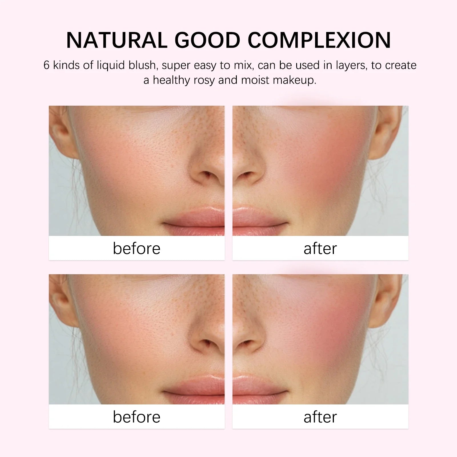 6 Colors Liquid Blush Stick with Sponge Tip Matte Makeup Waterproof Long-Lasting Color Correction Smooth for Lips and Cheeks