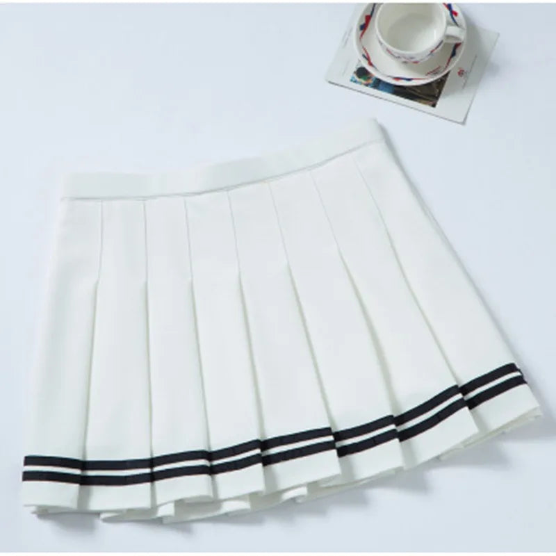 High Waist Striped Pleated Skirt