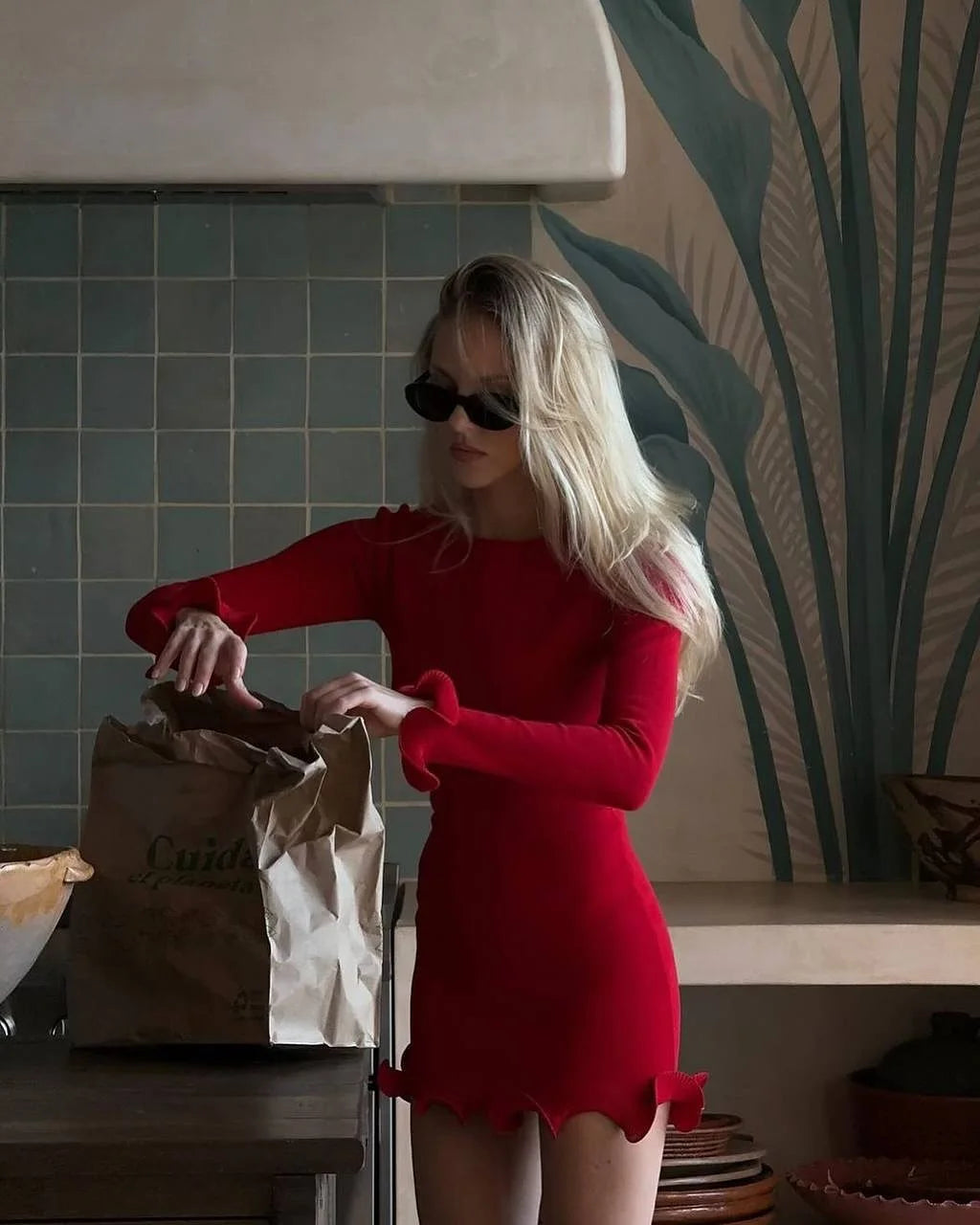 Pleated Ruffled Mini Dress