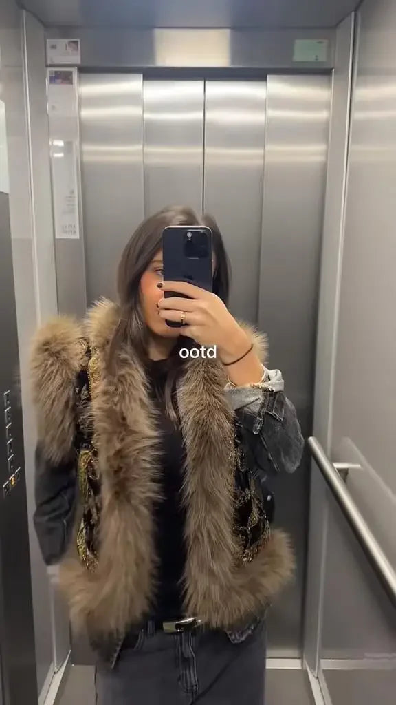 Embroidery Fur Patchwork Vest