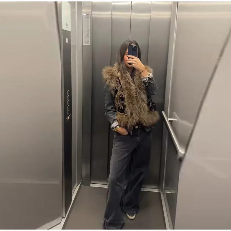 Embroidery Fur Patchwork Vest