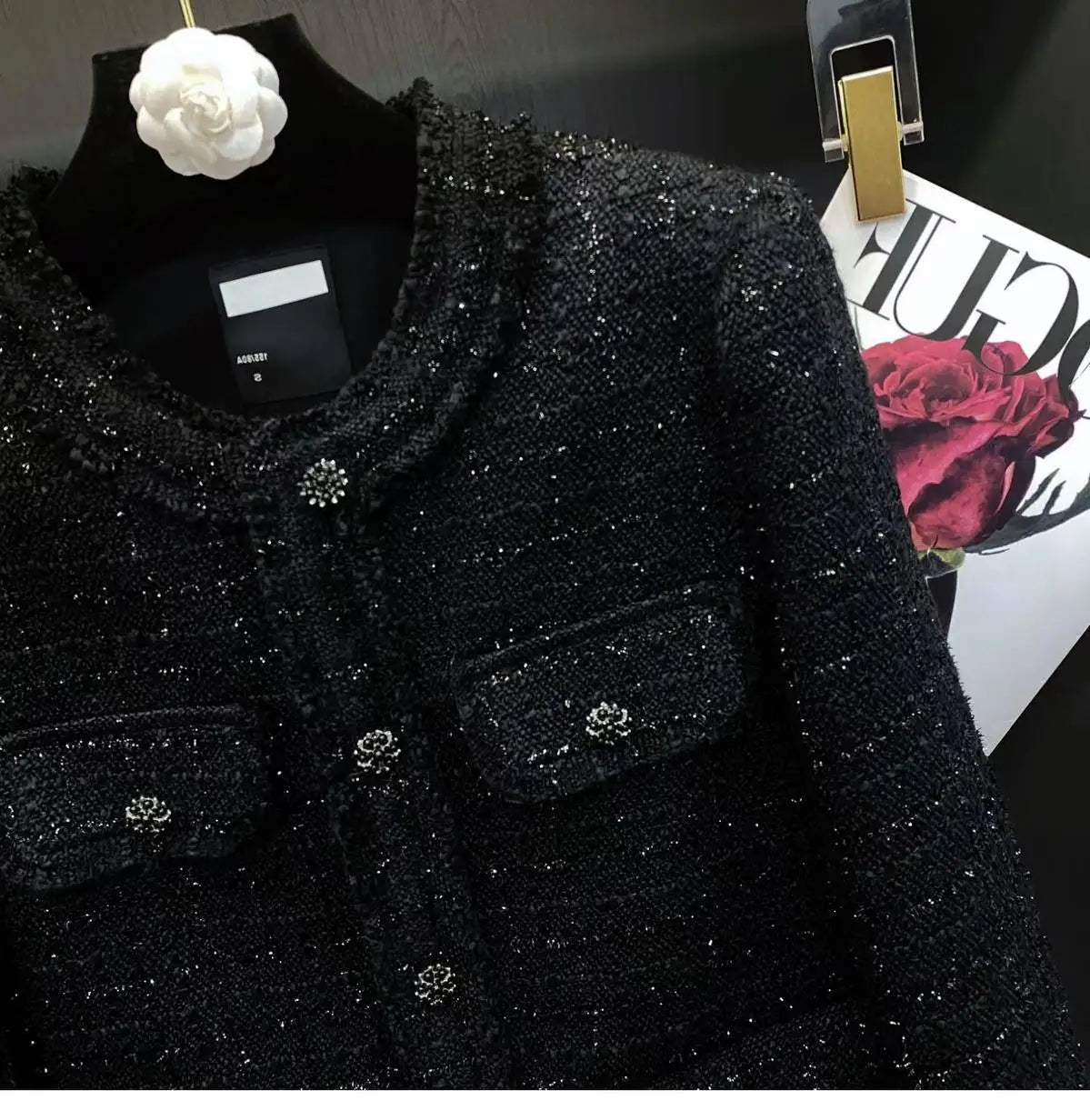Autumn Winter New Suit Coat Women's Short Round Neck Black Tweed Temperament Cassic Blazers