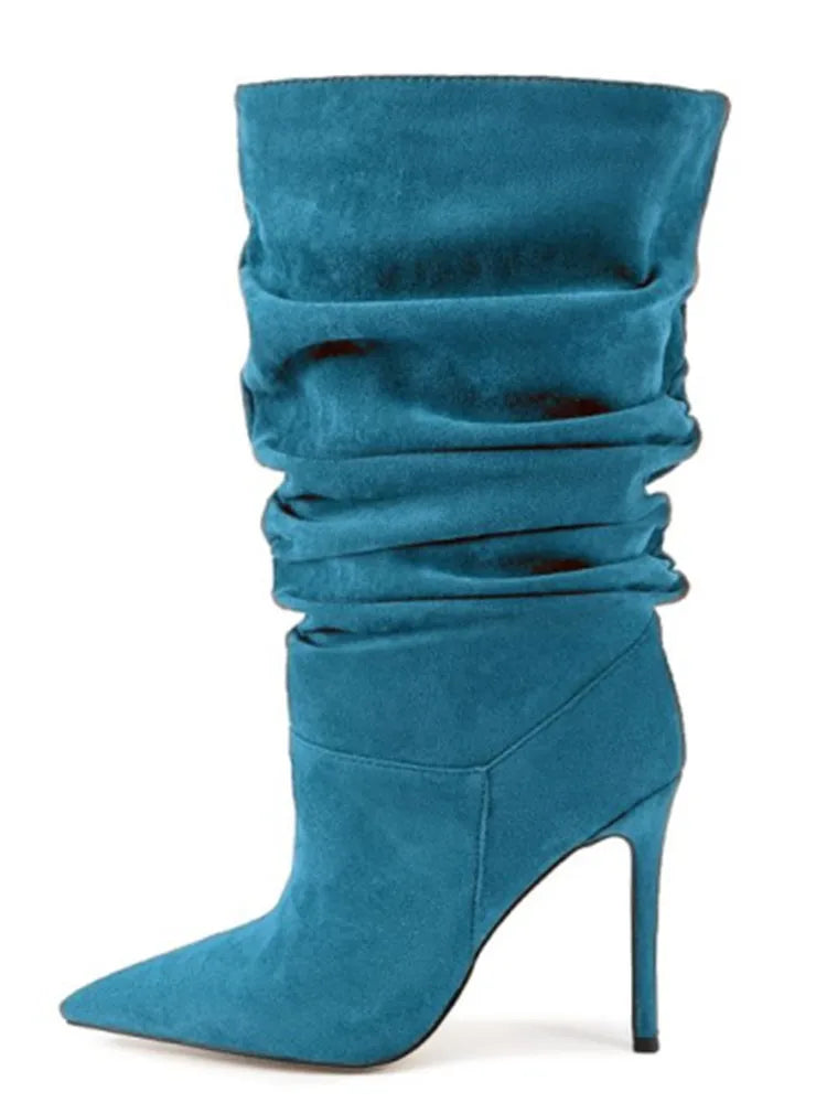 Pleated High-heeled Short Boots