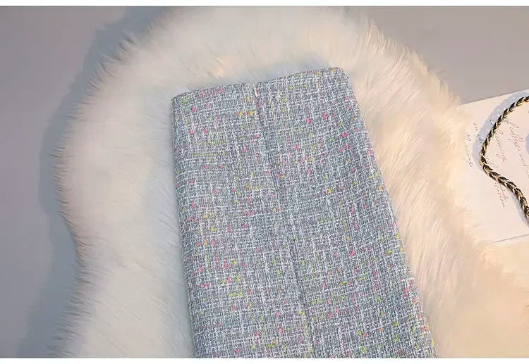 Long High Waist Plaid Tweed Skirt