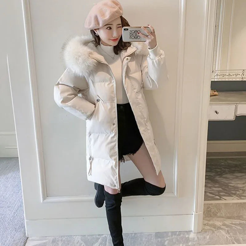 Autumn Winter New Down Cotton Jacket Women Korean Mid-Long Cotton-Padded Thick Warm Parkas Hooded Coat Female Casual Ladies Tops