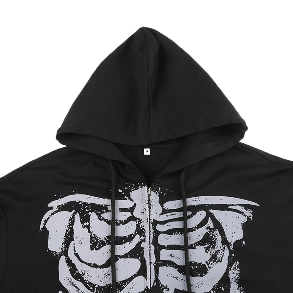 Casual Hooded Long Sleeve Skull Print Zipper Hoodie