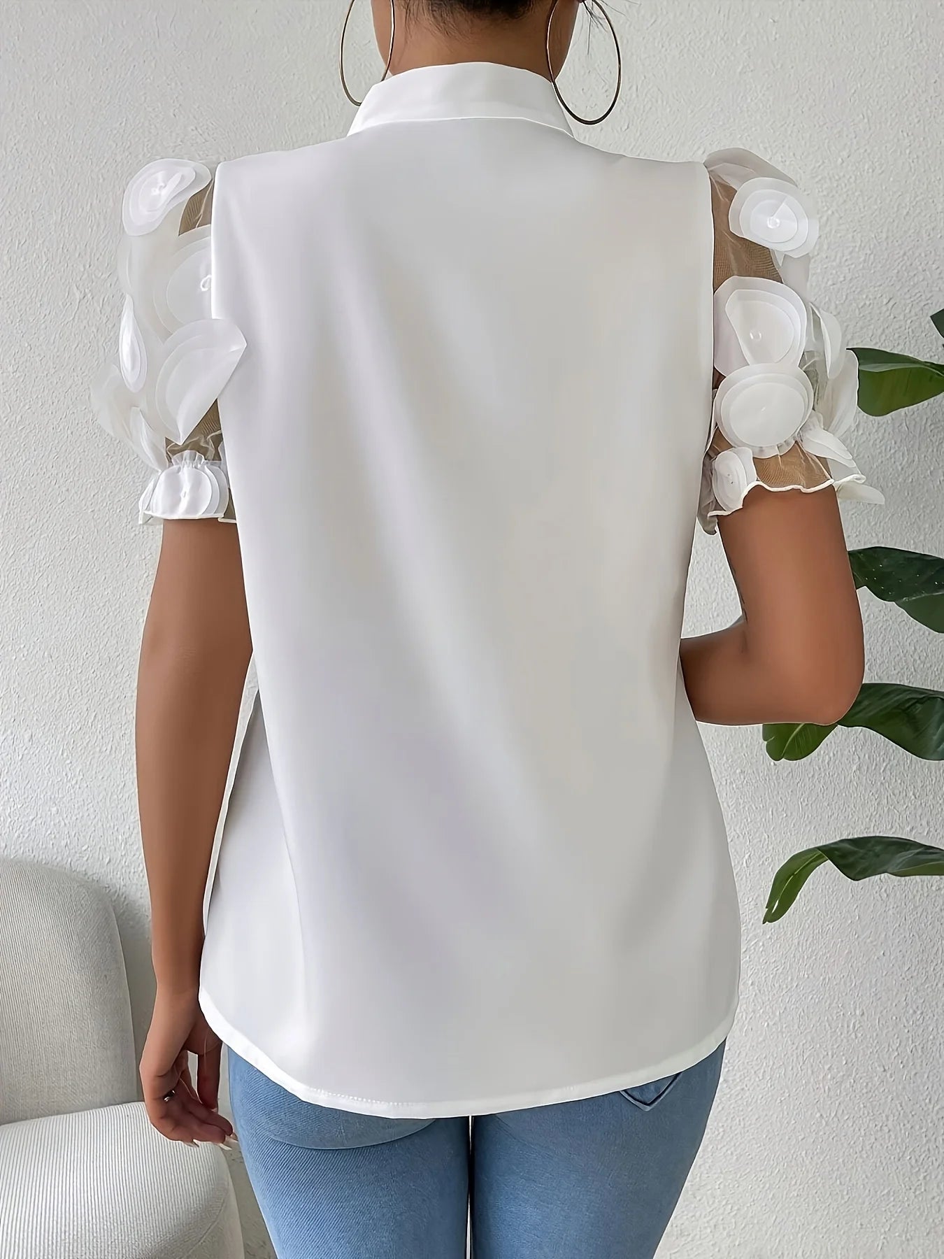 Polka Dot Sheer Sleeve Shirt