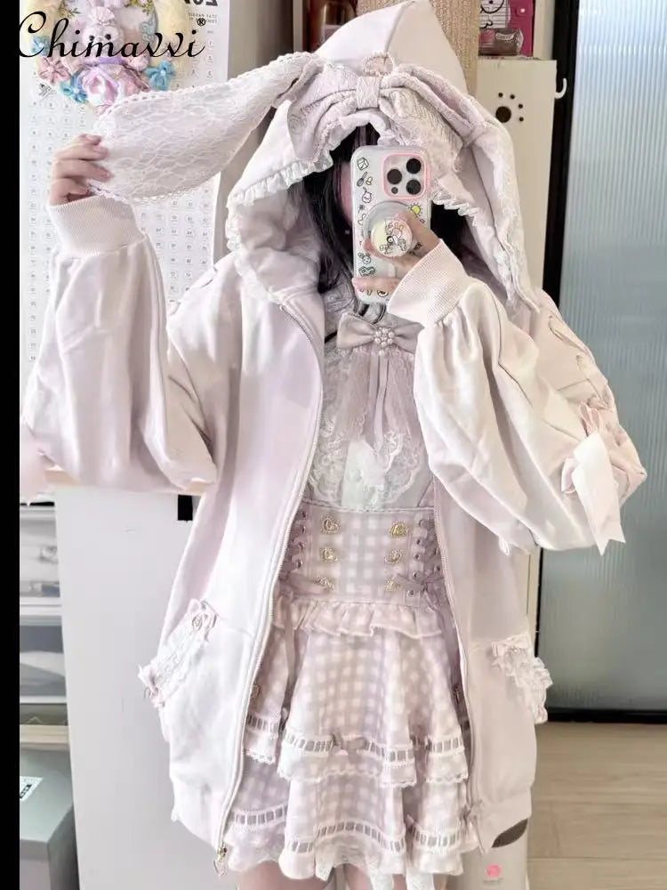 Rabbit Ear Lace Hooded Sweatshirt