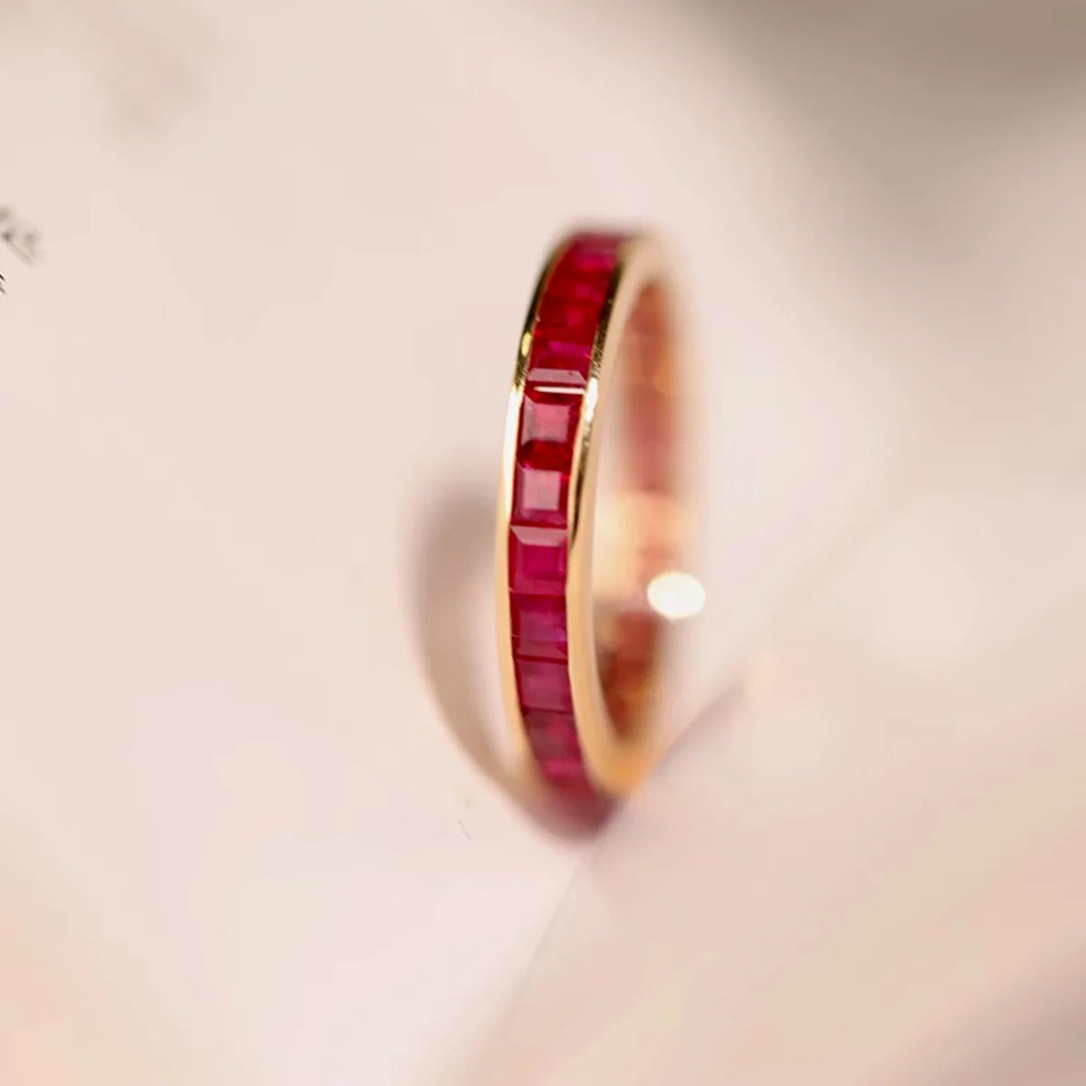 S925 Sterling Silver Ruby Red Zircon Infinity Eternity Band Ring