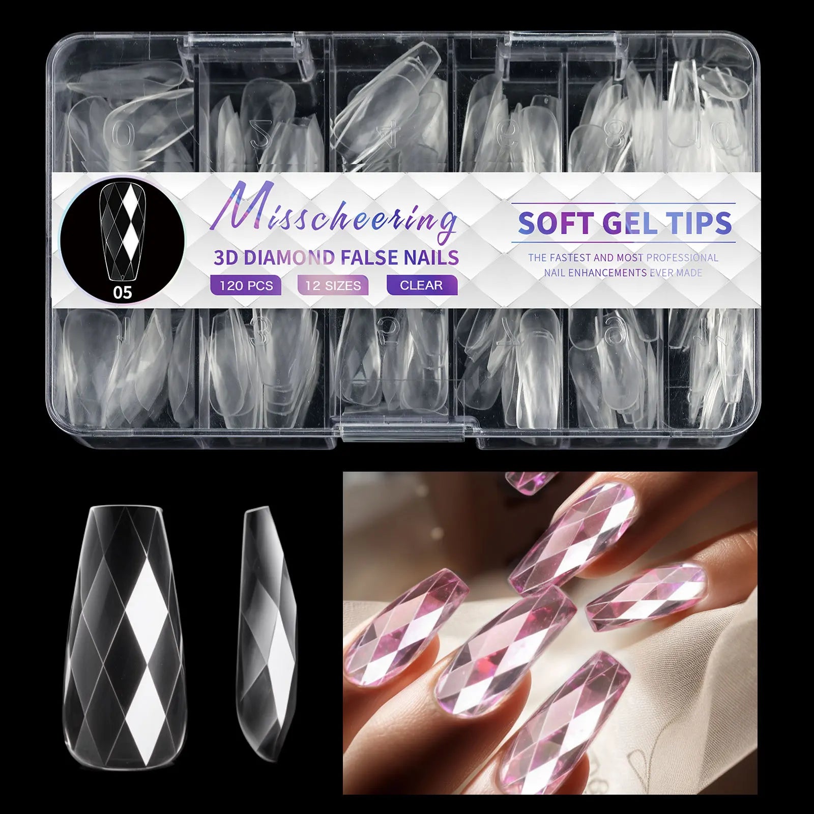 120/140/240pcs Square Almond Coffin Nail Extension Tips Natural Clear Full Cover Nails Dual Form Diamond Soft Gel Nail Tips