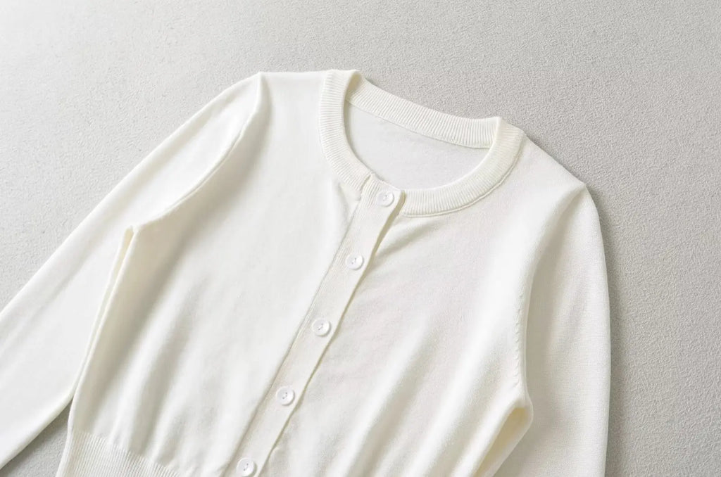 Retro Button Through Pointelle Knit Cardigan