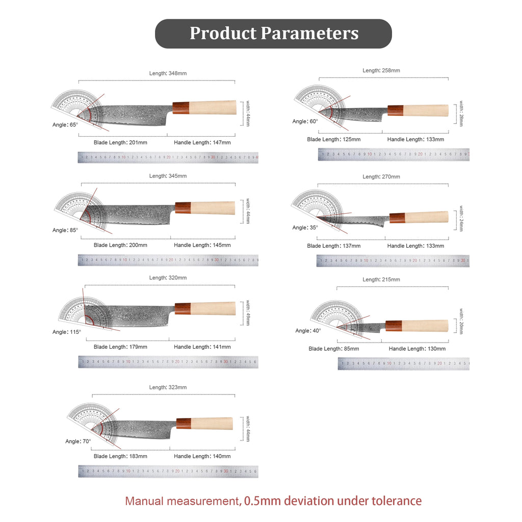 1-7PCS 67 Layer Damascus Steel Knife