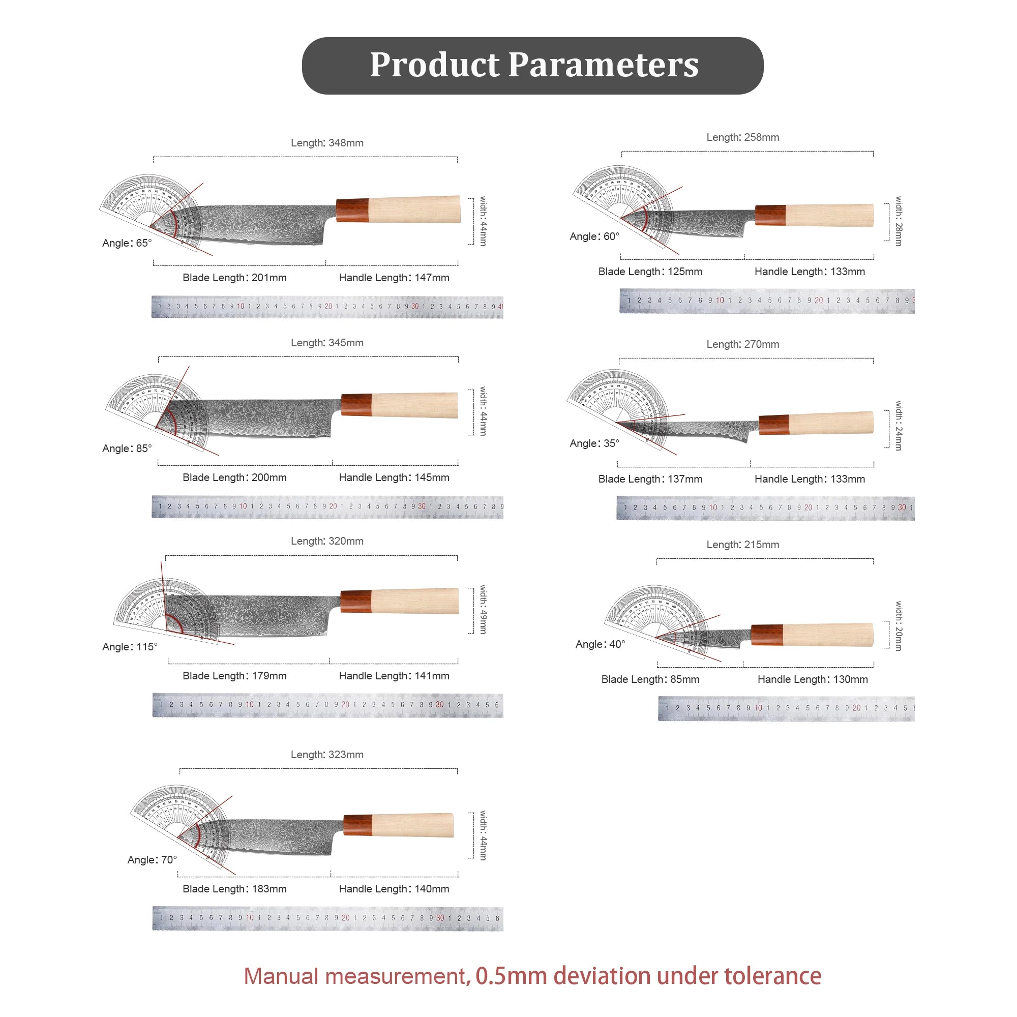 1-7PCS 67 Layer Damascus Steel Knife