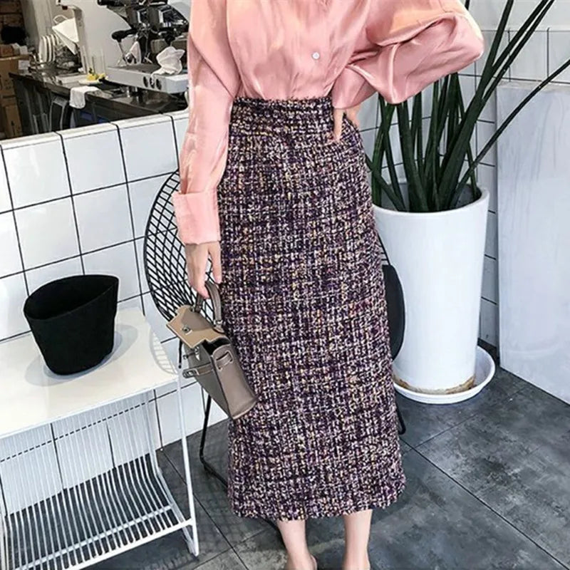 Coarse Floral Tweed Skirt