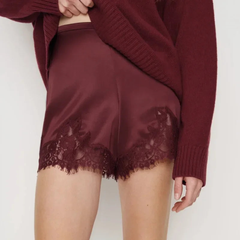 Lace Patchwork Satin Shorts
