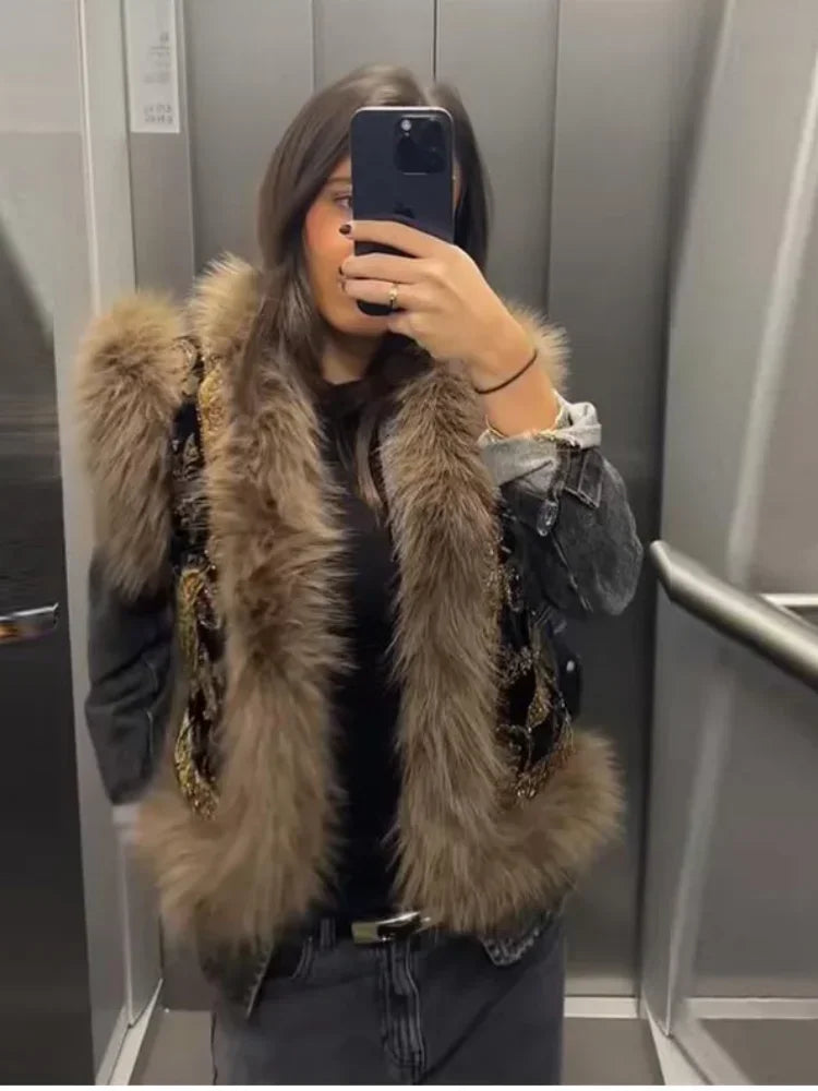 Embroidery Fur Patchwork Vest