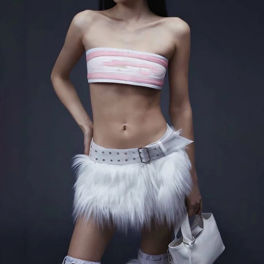 Furry Patchwork Mini Skirt