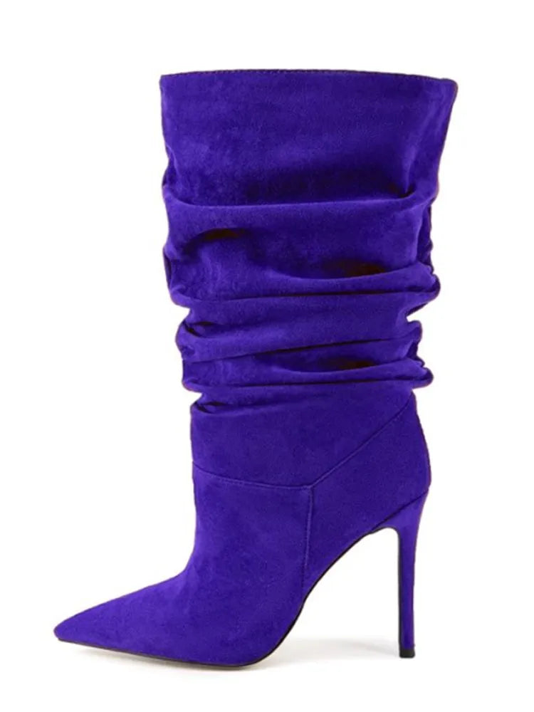 Pleated High-heeled Short Boots