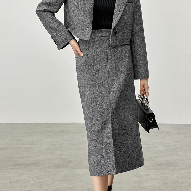 Wool Blend Midi Skirt