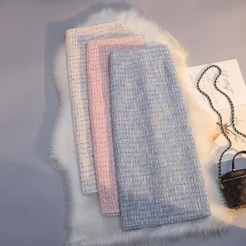 Long High Waist Plaid Tweed Skirt