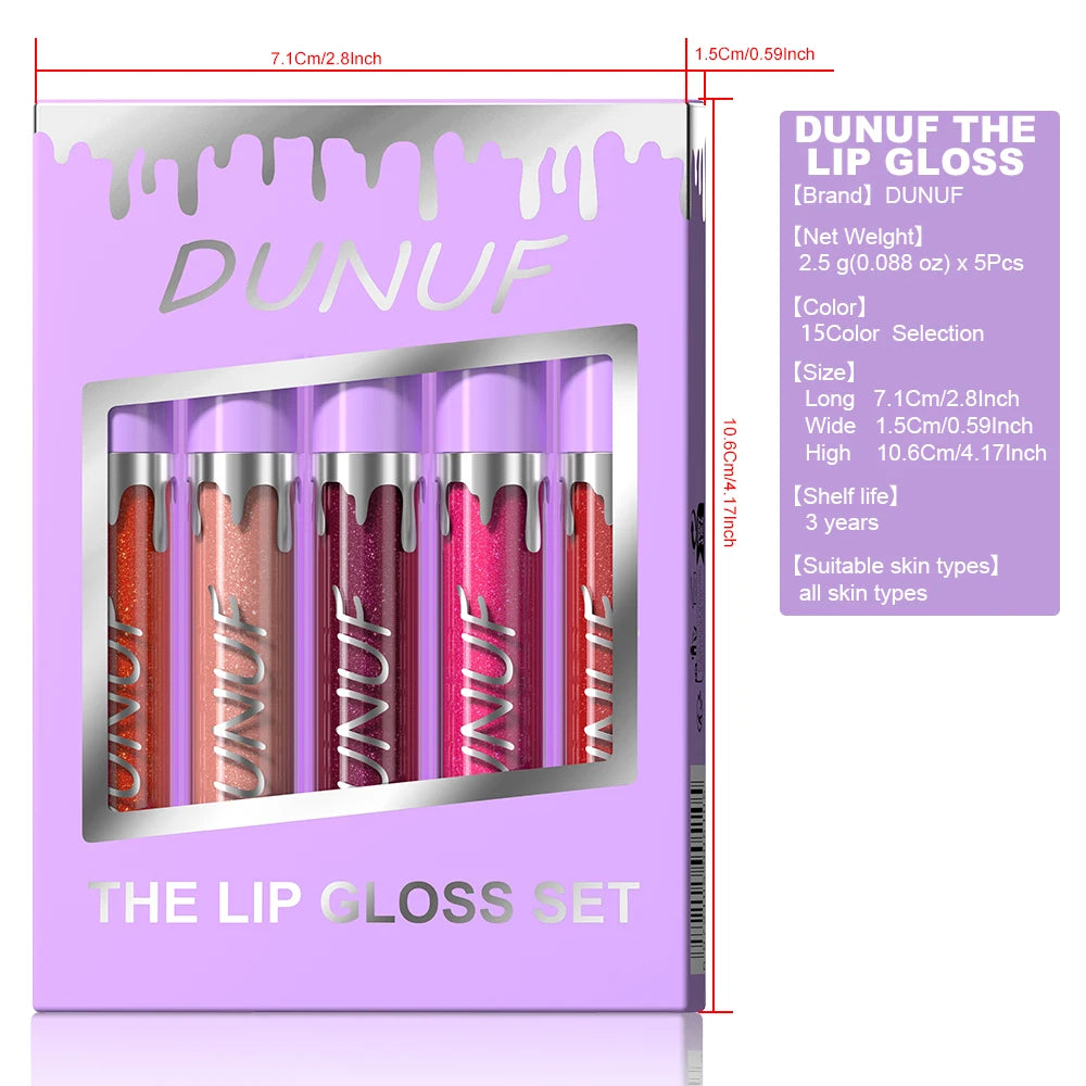DUNUF 5 Sets Pearl Lip Gloss Moisturizing Lip Gloss Easy Color Lipstick